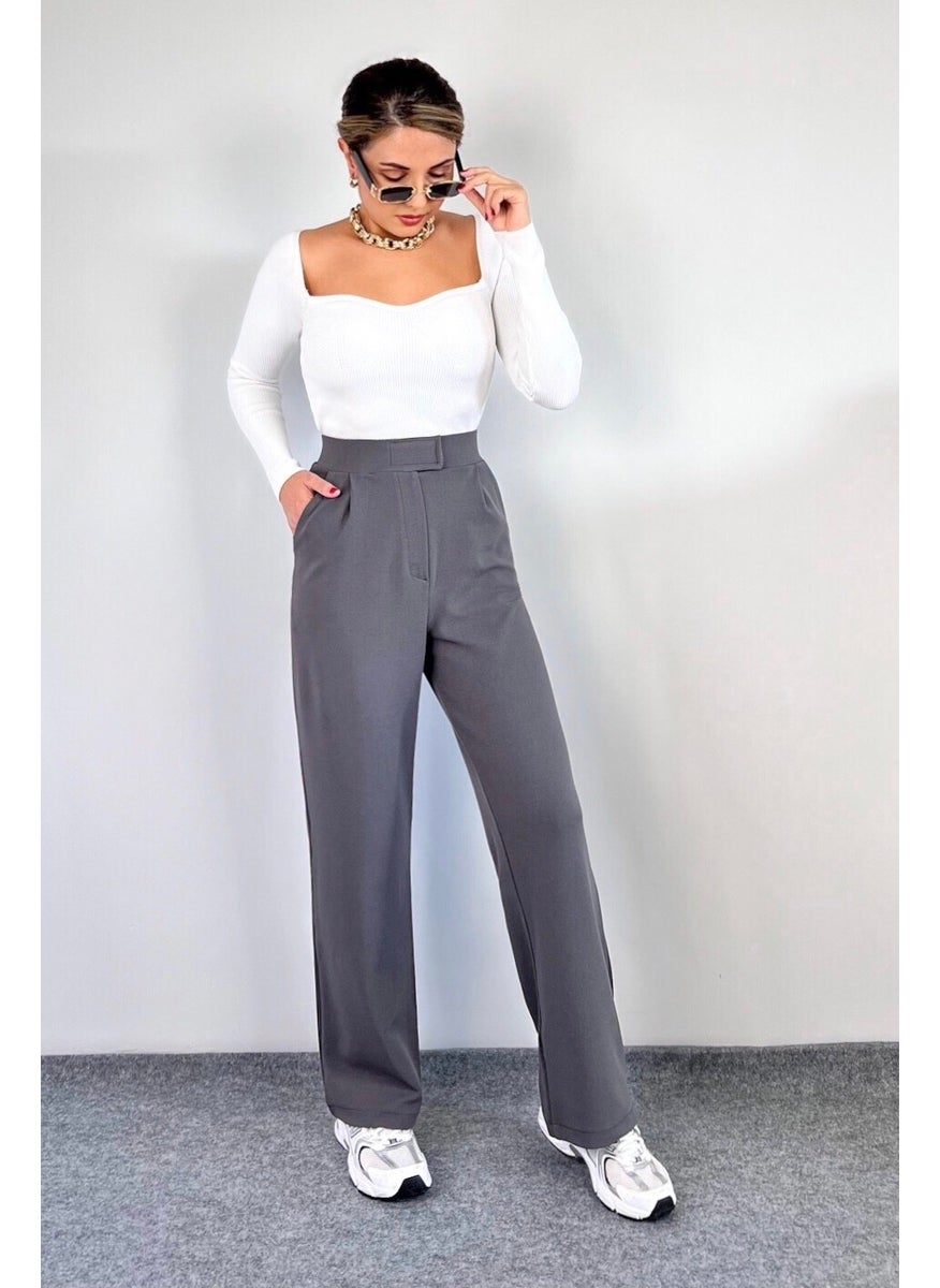 Line Women's Lycra Velcro Closure Anthracite Palazzo Trousers