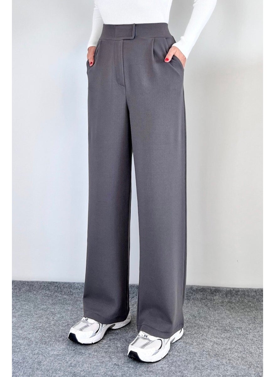 Line Women's Lycra Velcro Closure Anthracite Palazzo Trousers