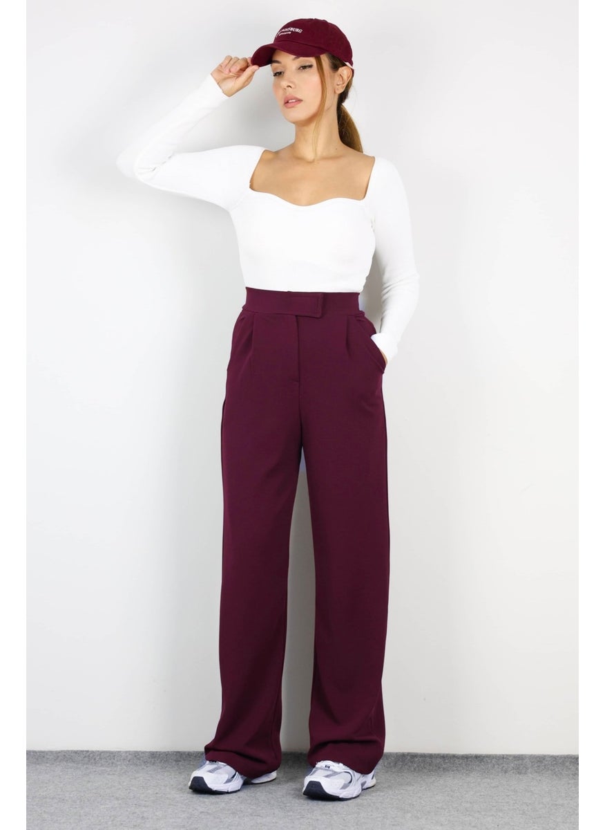 Line Women's Lycra Velcro Closure Claret Red Palazzo Trousers