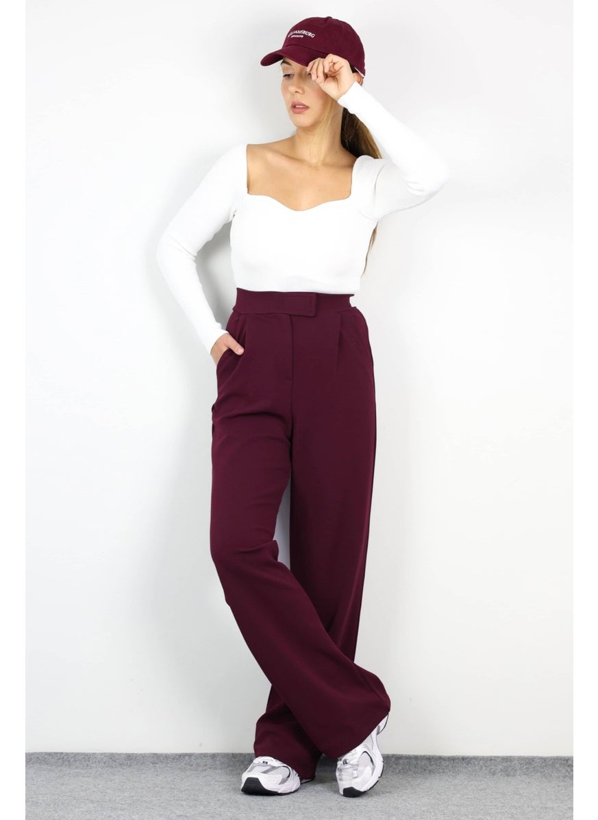 Line Women's Lycra Velcro Closure Claret Red Palazzo Trousers