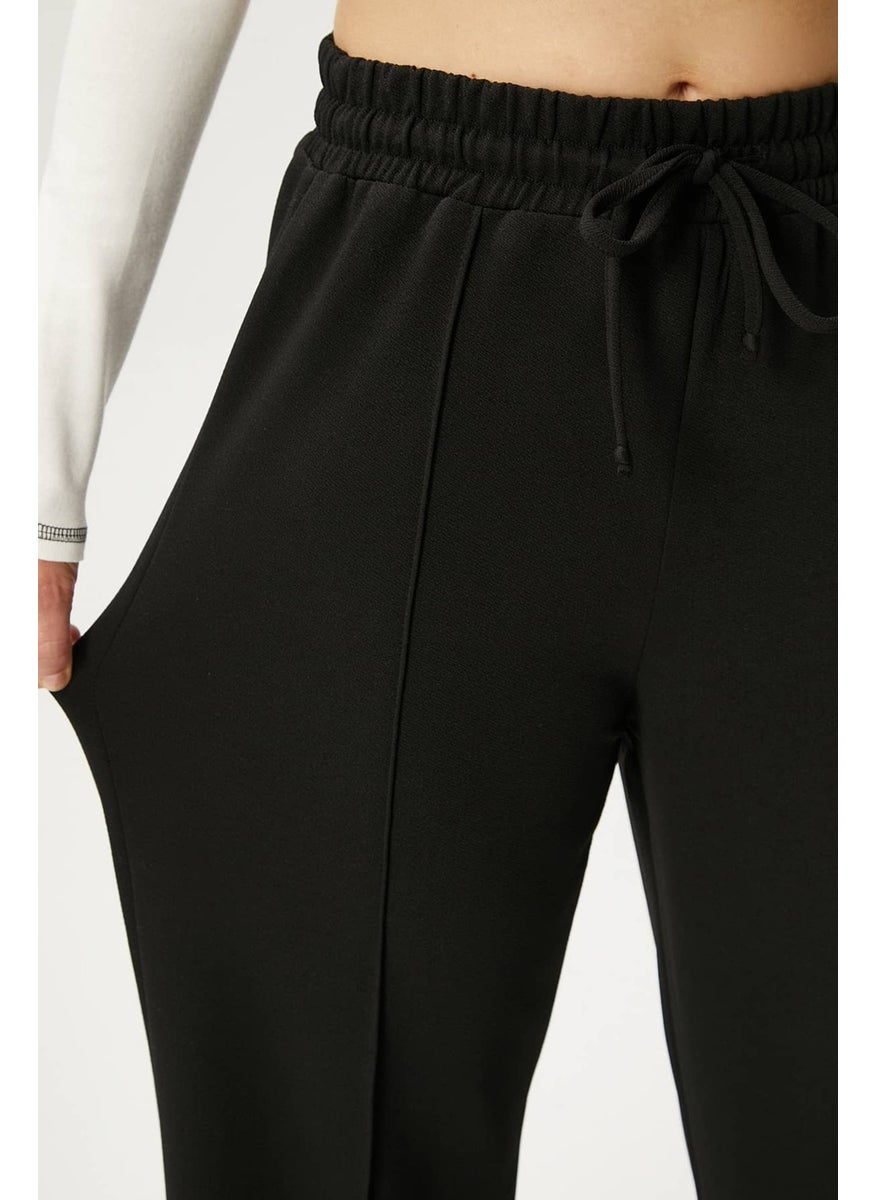 Women's Moment Laced Lycra Waist Elastic Black Palazzo Trousers