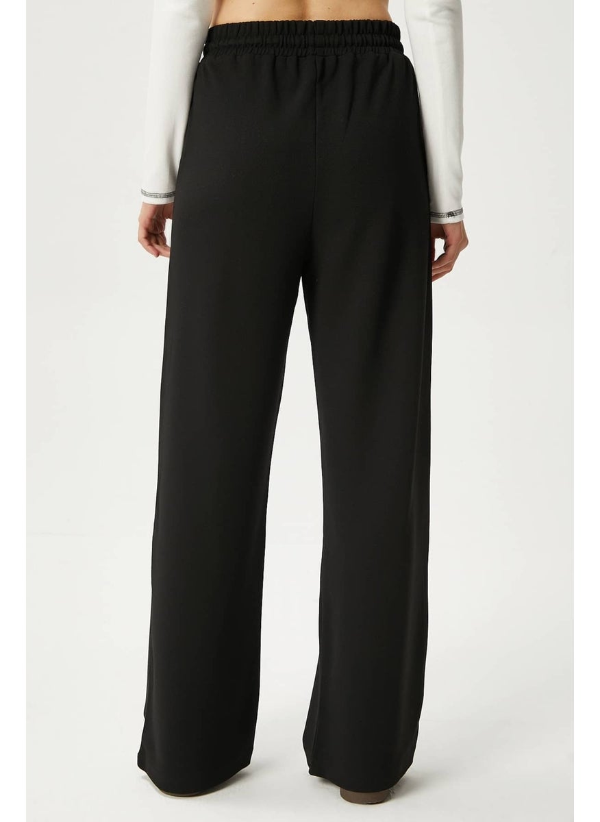 Women's Moment Laced Lycra Waist Elastic Black Palazzo Trousers