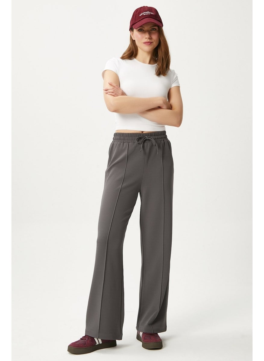 Women's Moment Laced Lycra Waist Elastic Anthracite Palazzo Trousers