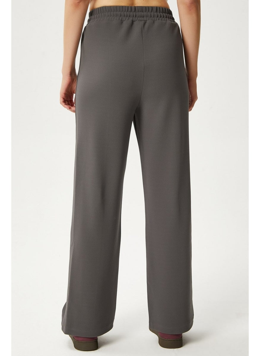 Women's Moment Laced Lycra Waist Elastic Anthracite Palazzo Trousers