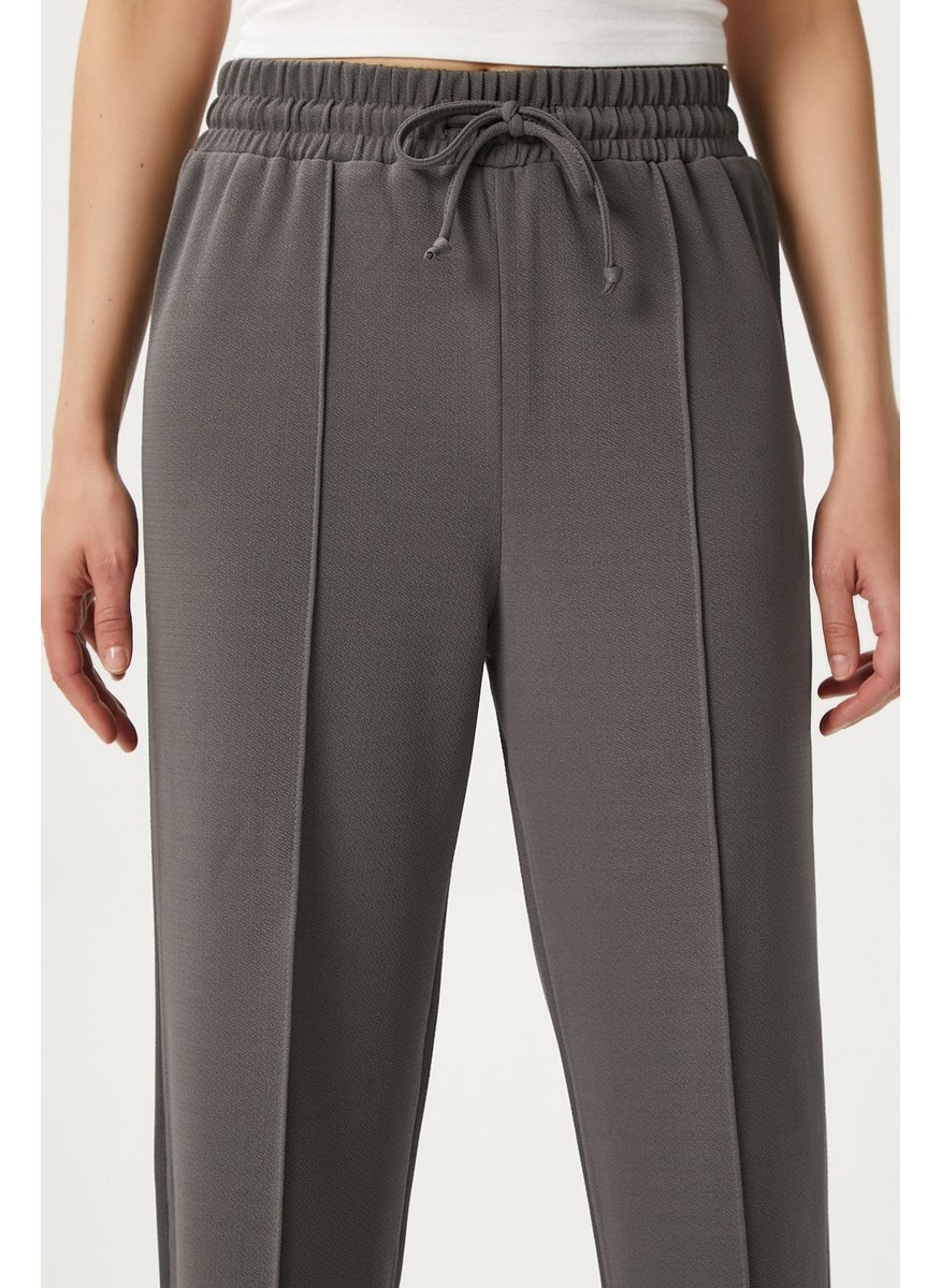 Women's Moment Laced Lycra Waist Elastic Anthracite Palazzo Trousers