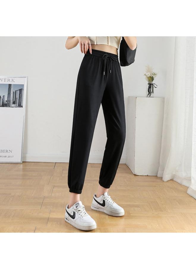 [970] Summer New Women's High Waist Casual Ankle-length Pants For Outer Wear All-matching Ice Silk Women's Cropped Pants