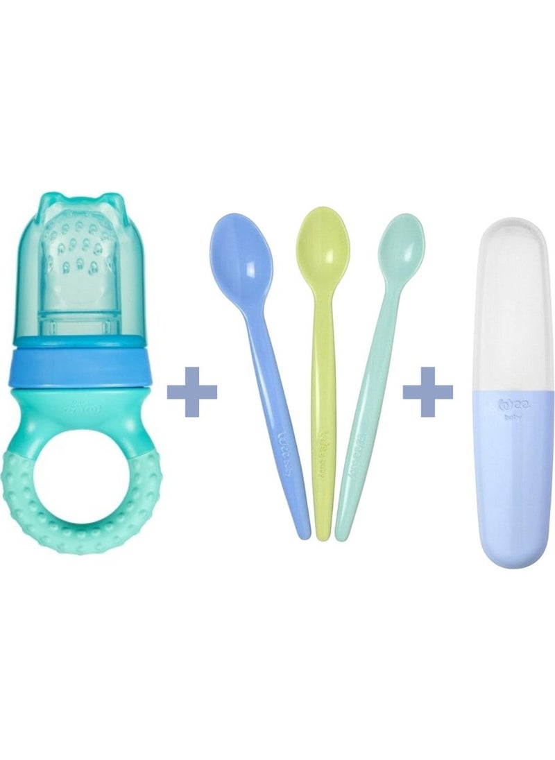 Feeding Set Blue Storage Box 3 Spoon Fruit Strainer