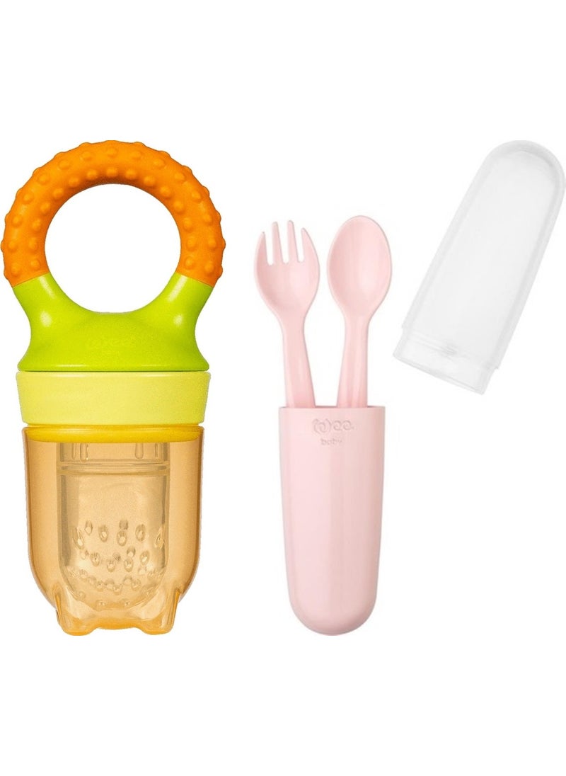 Fruit Strainer Orange + Cutlery Set Pink