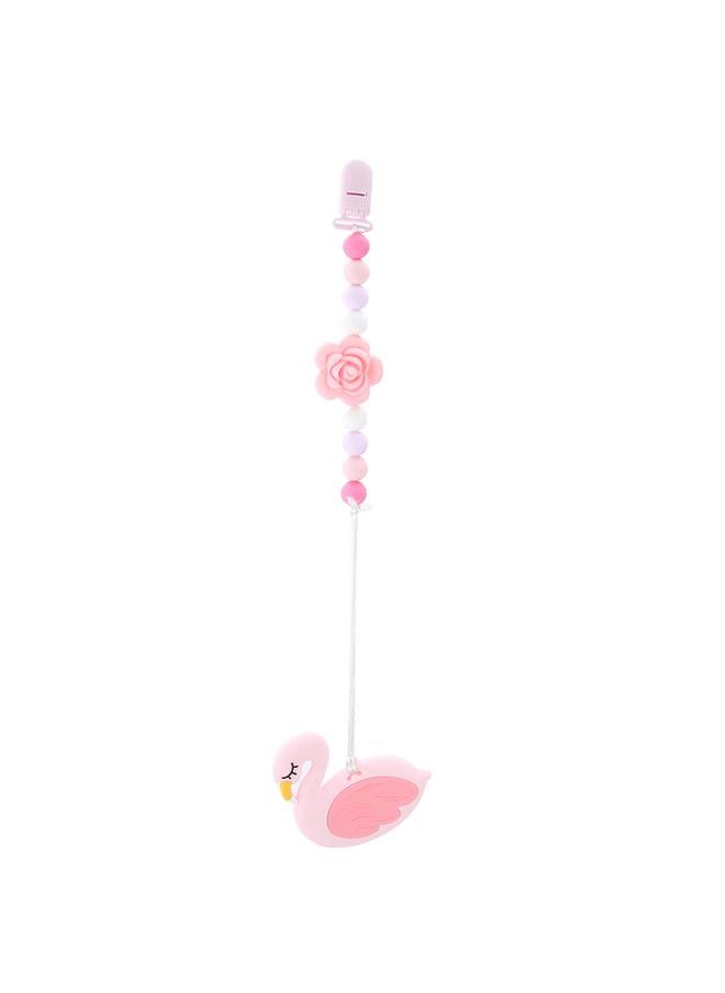Swan Shape Infant Baby Pacifier Clip Anti Lost Soother Nipple Holder Baby Teether(Pink )