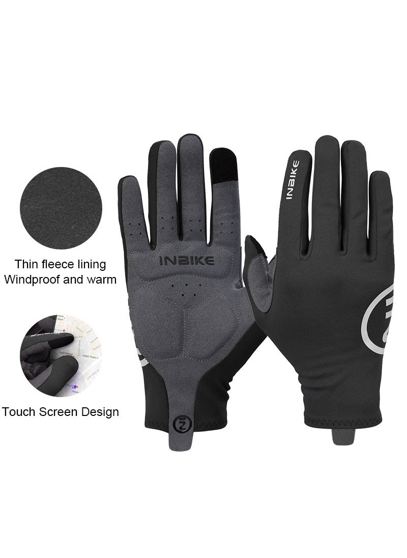 INBIKE Fleece Lined Cycling Gloves Full Finger Touchscreen Shock Absorbing Non Slip Long Finger Road Bicycle Gloves for Men And Women Black