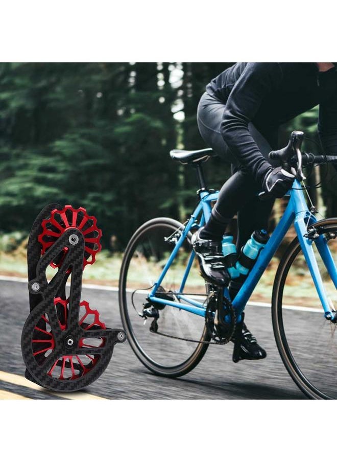 Road Bike Carbon Fiber Large Guide Wheel Bicycle Rear Derailleur Guidewheel (7000 Black & Red)