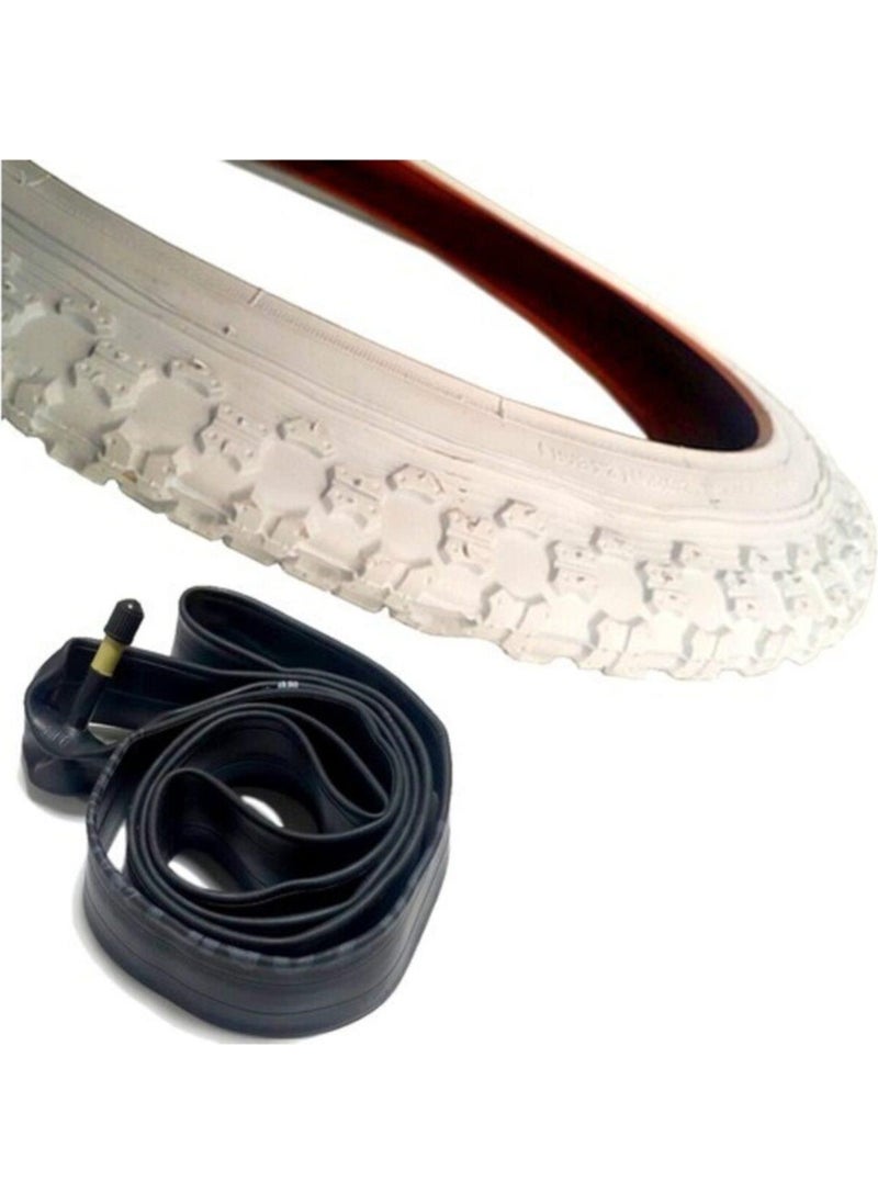 Bicycle 16 Rim White Outer and Inner Tyre Set