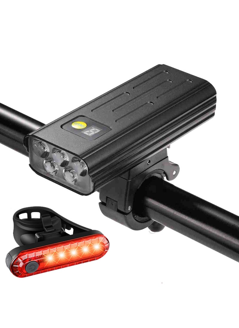 Usb Rechargeable 5-light Display Bicycle Headlamp Aluminum Alloy Led Outdoor Cycling Lamp T6 Bead Self-contained Portable Lamp Front light 068 tail light