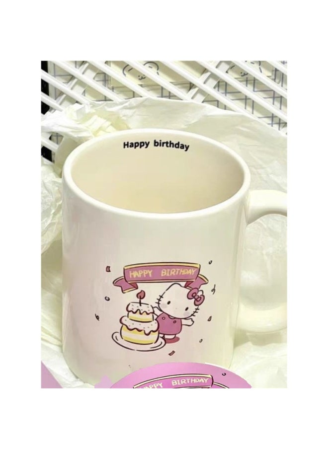 Cute Hello Kitty Mark Cup Ins Style High Color Value Cartoon Hellokitty Water Cup Cup Dormitory Belt Handle-Color:Cup➕Wooden Spoon-Capacity:Standard