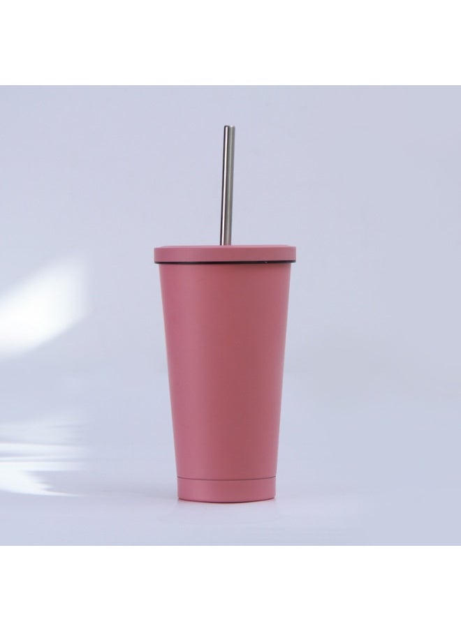 Double Layer 304 Stainless Steel Suction Tube Cup Creative Car Vacuum Coffee Cup Men's And Women's Solid Color Fashion Thermal Insulation Cup-Color:Style 2-Capacity:401-500ml