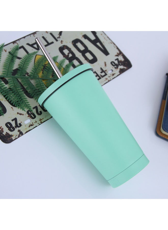 Double Layer 304 Stainless Steel Suction Tube Cup Creative Car Vacuum Coffee Cup Men's And Women's Solid Color Fashion Thermal Insulation Cup-Color:Style 2-Capacity:401-500ml