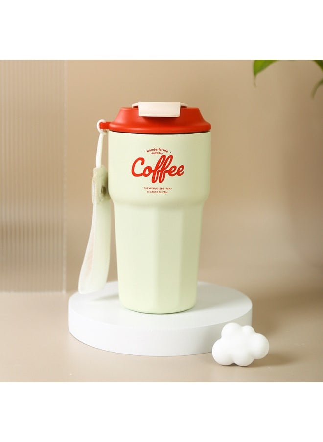 304 Mug Ladies High-value Straw Cup Heat-resistant Portable Coffee Accompanying Cup Simple Stainless Steel Water Cup-Color:new White-Capacity:420ml