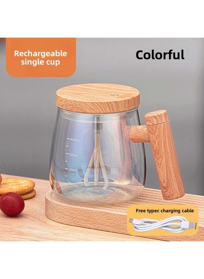 New Glass Coffee Cup For Women With Good Looks, Electric Mixing Cup, Fully Automatic Rechargeable Women's Coffee Cup-Color:[rechargeable Model] Colorful [upgraded With Scale + High Borosilicate Heat-resistant Glass]-Capacity:400ml