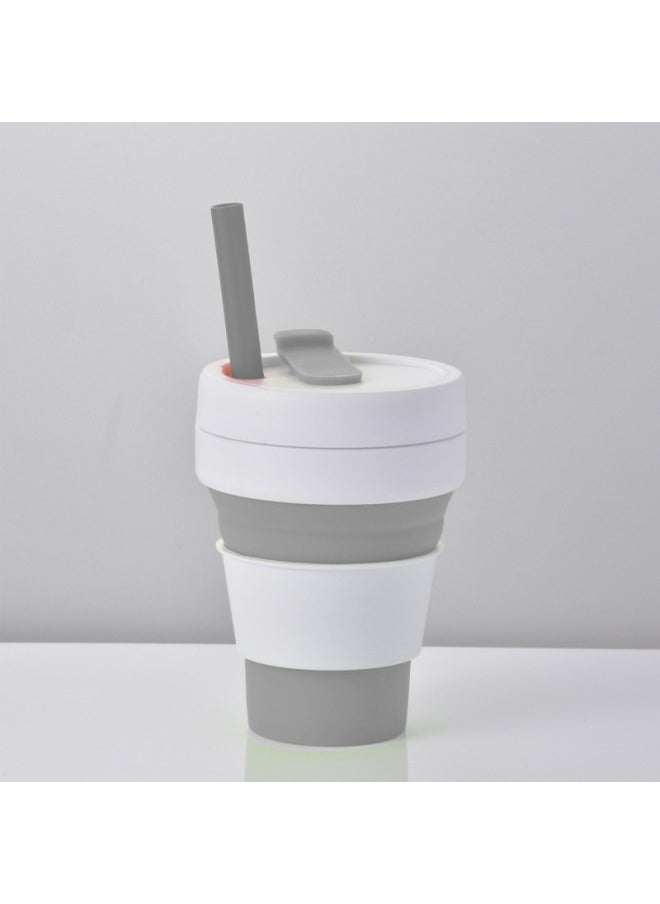 Outdoor Travel Portable Foldable Silicone Coffee Cup Creative Gift Silicone Sports Cup Retractable Mug-Color:Grey-Capacity:301-400ml