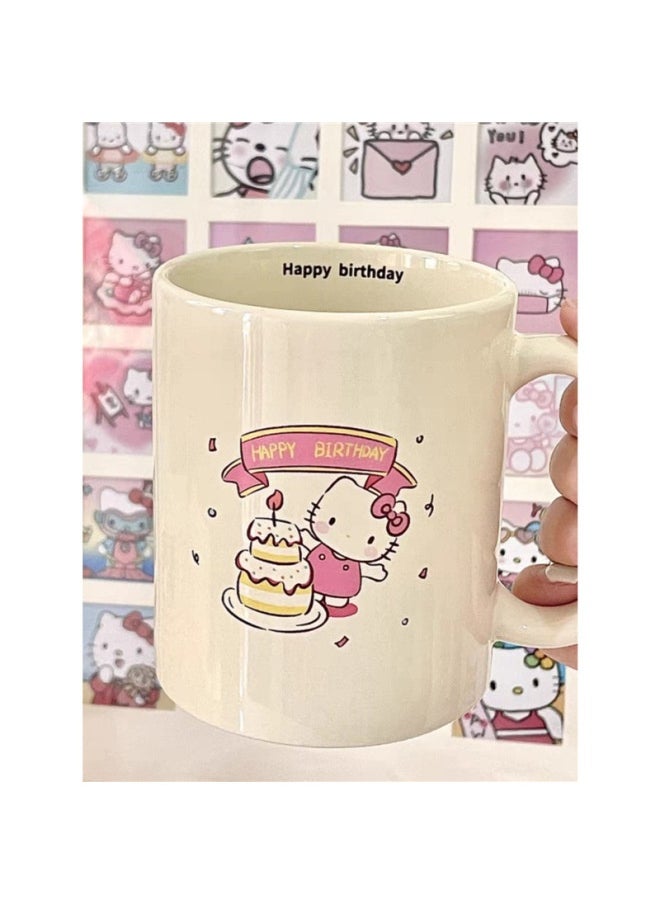 Cute Hello Kitty Mark Cup Ins Style High Color Value Cartoon Hellokitty Water Cup Cup Dormitory Belt Handle-Color:Cup ➕ Wooden Spoon ➕ Wooden Cover-Capacity:Standard
