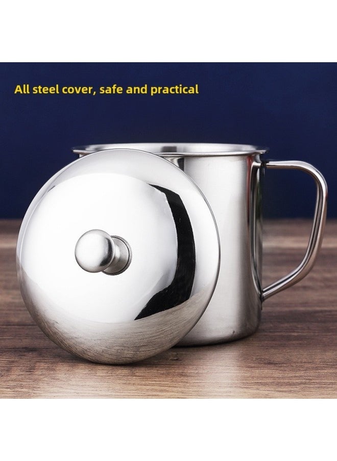 Stainless Steel Mouth Cup 304 Food Grade Drinking Cup Thickened Student Kindergarten Children's Lid Cup Single Layer Handle-Color:304 Cup Thickened [new Lid]]-Capacity:11cm (with Cover)