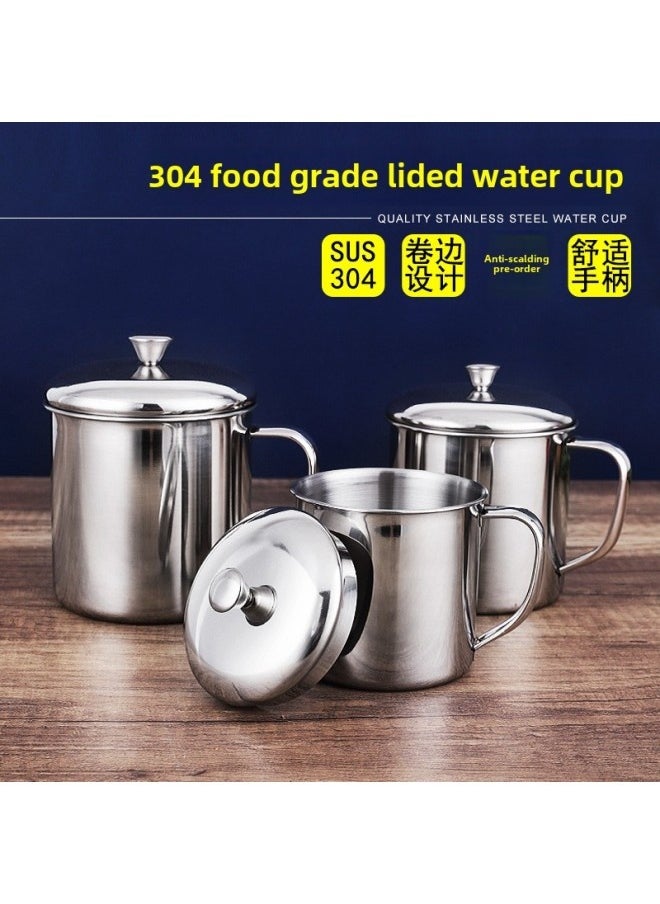 Stainless Steel Mouth Cup 304 Food Grade Drinking Cup Thickened Student Kindergarten Children's Lid Cup Single Layer Handle-Color:304 Cup Thickened [new Lid]]-Capacity:11cm (with Cover)
