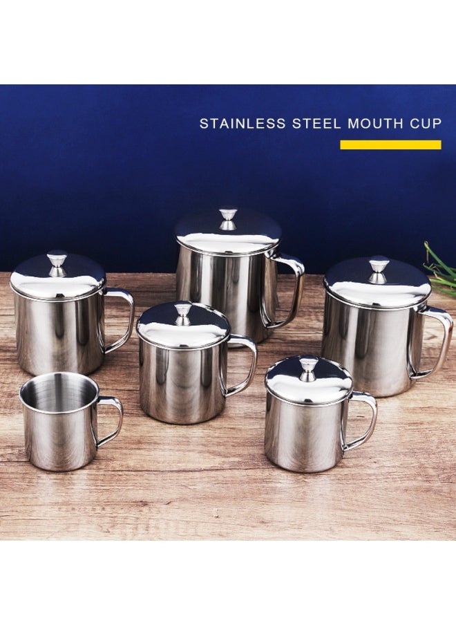 Stainless Steel Mouth Cup 304 Food Grade Drinking Cup Thickened Student Kindergarten Children's Lid Cup Single Layer Handle-Color:304 Cup Thickened [new Lid]]-Capacity:11cm (with Cover)