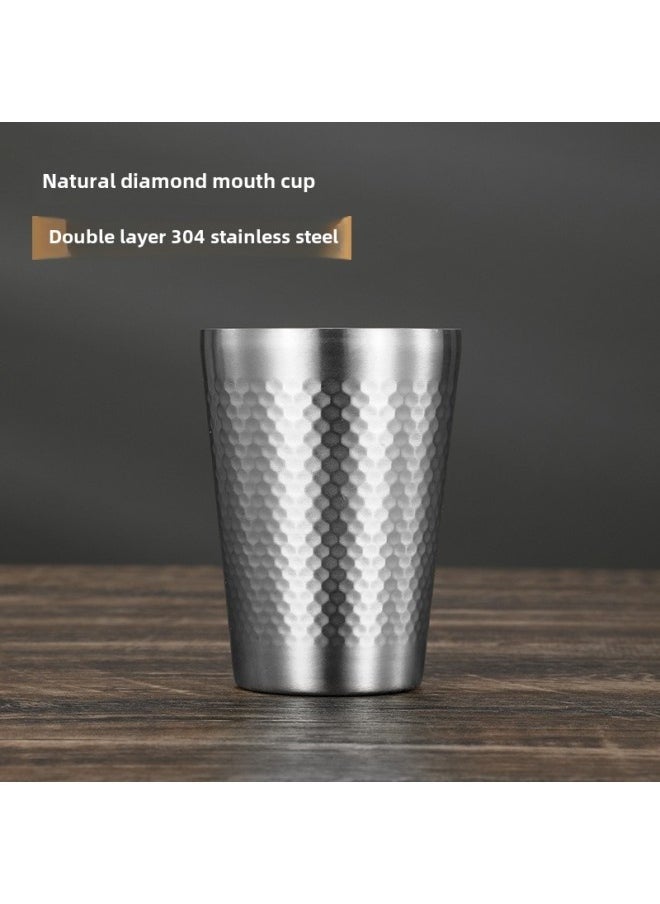 304 Stainless Steel Double-layer Insulated Korean-style Mouth Cup Children's Drop-proof Restaurant Beer Cup Juice Cup Tea Cup-Color:Silver Diamond Cup-Capacity:180ml