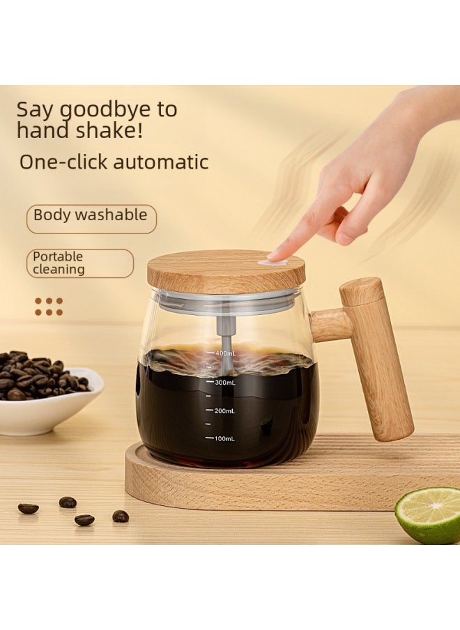 Automatic Stirring Coffee Mug High Aesthetic Electric Maple Wood Color Mixing Cup Durable Kitchen Tableware-Color:Cup Body-Rainbow Blue (rechargeable)-Capacity:400ml