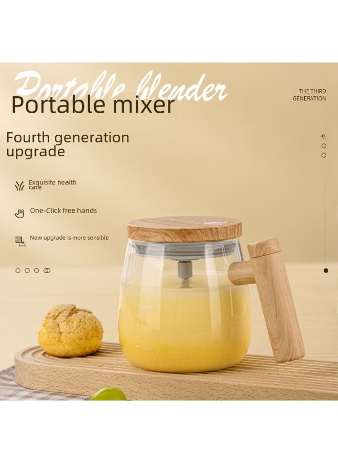 Automatic Stirring Coffee Mug High Aesthetic Electric Maple Wood Color Mixing Cup Durable Kitchen Tableware-Color:Cup Body-Rainbow Blue (rechargeable)-Capacity:400ml