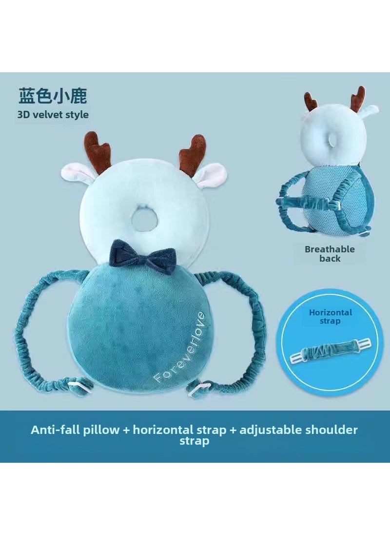 Baby Head Protection Pillow Breathable Anti-Fall BeeElf Blue Deer (Half Net Large) + Horizontal Belt + Pinch Call Elf Blue Deer (Half Net Large) + Horizontal Belt + Pinch Call