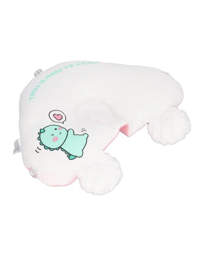 Baby Head Pillow Prevents Flat Head Soft Breathable AB Double Sided Drawstring Ιnfant Sleep Pillow for Home Travel Car Pink Dinosaur