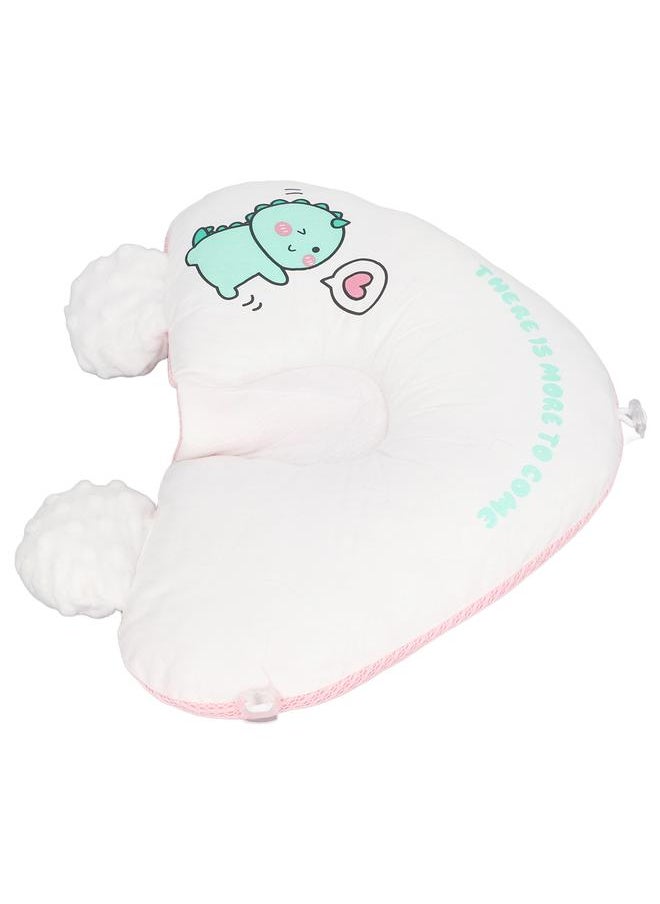 Baby Head Pillow Prevents Flat Head Soft Breathable AB Double Sided Drawstring Ιnfant Sleep Pillow for Home Travel Car Pink Dinosaur