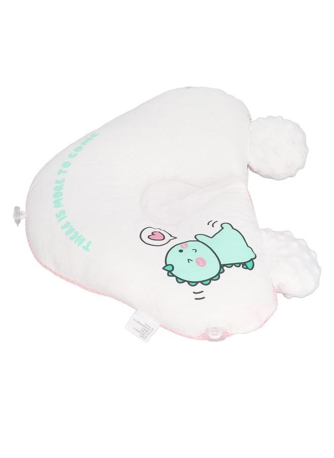 Baby Head Pillow Prevents Flat Head Soft Breathable AB Double Sided Drawstring Ιnfant Sleep Pillow for Home Travel Car Pink Dinosaur