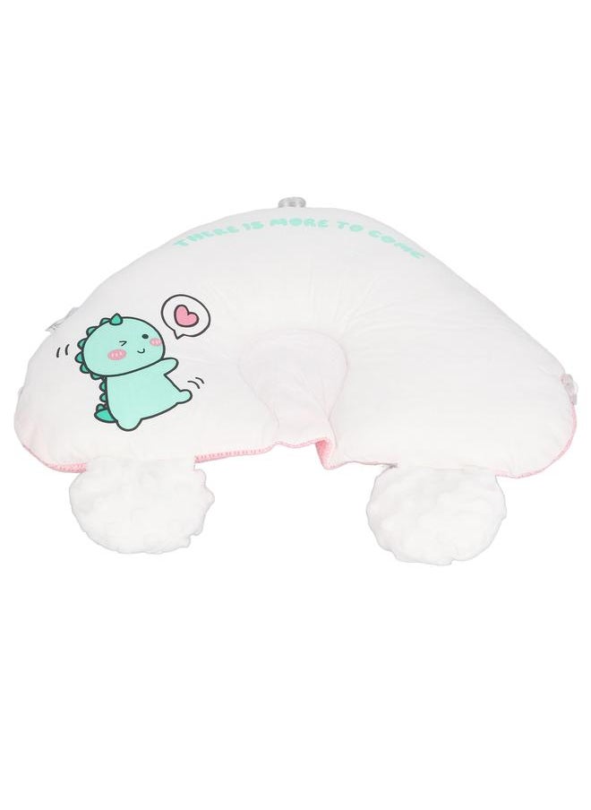 Baby Head Pillow Prevents Flat Head Soft Breathable AB Double Sided Drawstring Ιnfant Sleep Pillow for Home Travel Car Pink Dinosaur