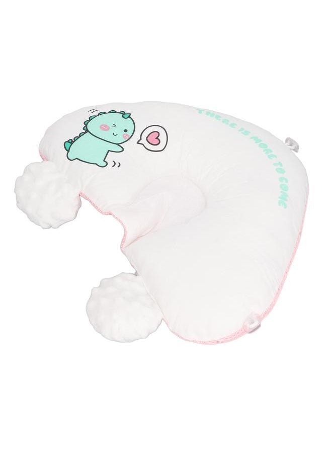 Baby Head Pillow Prevents Flat Head Soft Breathable AB Double Sided Drawstring Ιnfant Sleep Pillow for Home Travel Car Pink Dinosaur