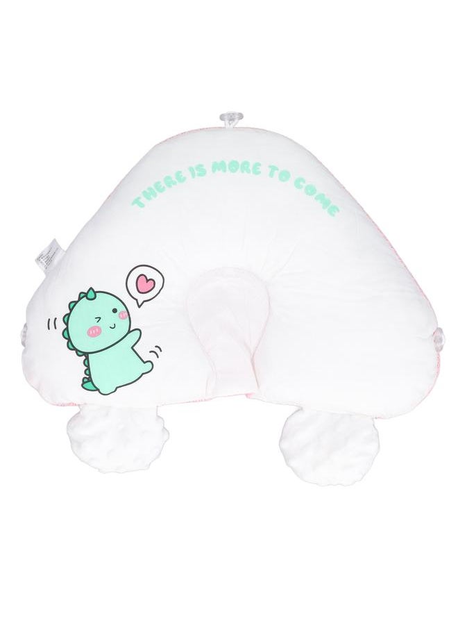Baby Head Pillow Prevents Flat Head Soft Breathable AB Double Sided Drawstring Ιnfant Sleep Pillow for Home Travel Car Pink Dinosaur