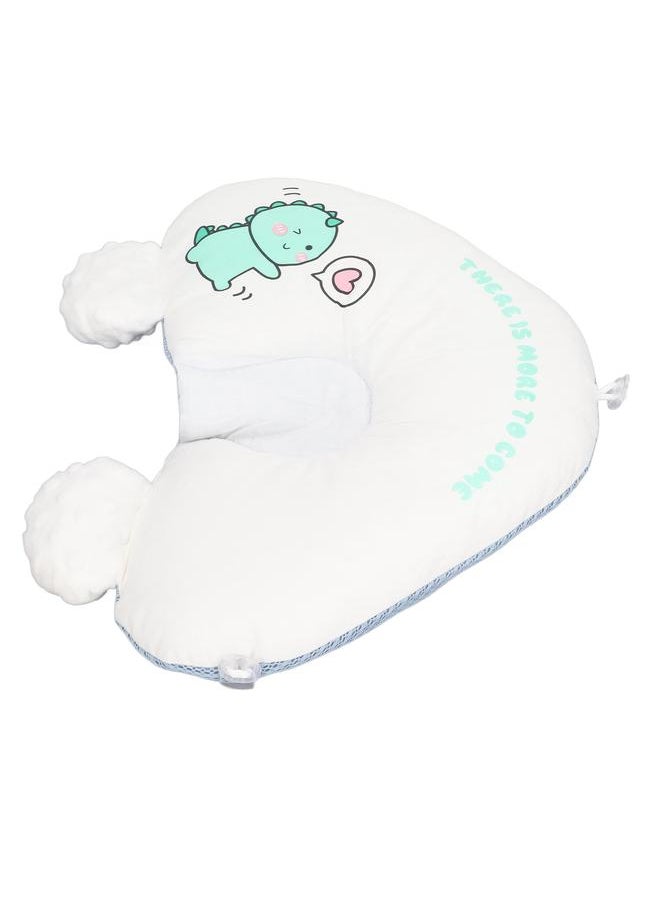 Baby Head Pillow Prevents Flat Head Soft Breathable AB Double Sided Drawstring Ιnfant Sleep Pillow for Home Travel Car Blue Dinosaur