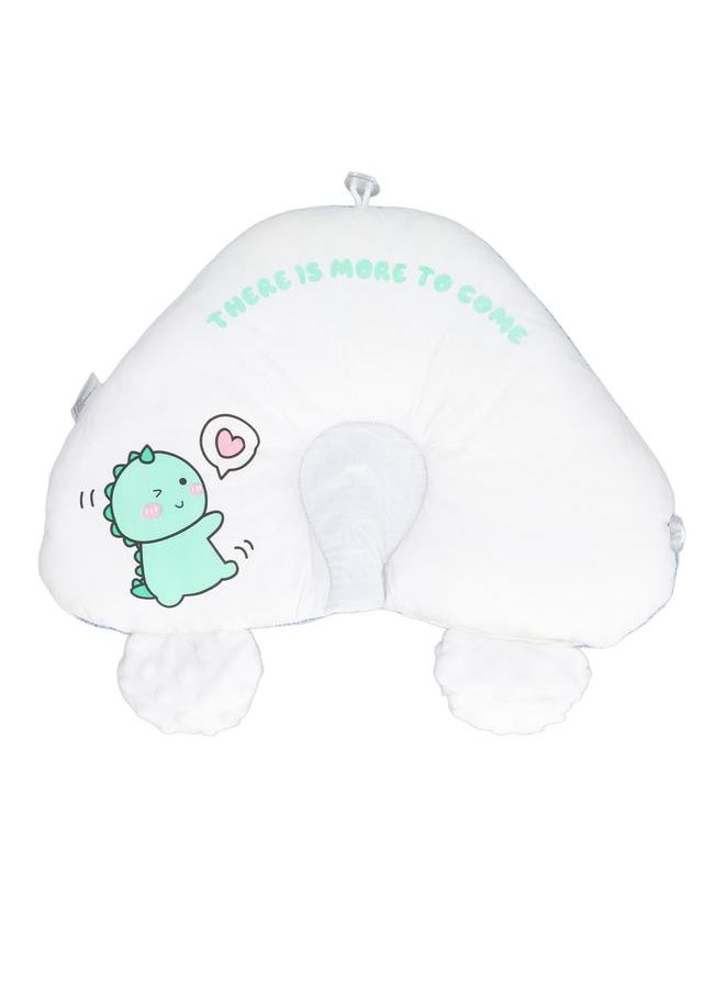 Baby Head Pillow Prevents Flat Head Soft Breathable AB Double Sided Drawstring Ιnfant Sleep Pillow for Home Travel Car Blue Dinosaur