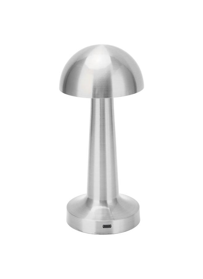 Cordless Mushroom Table Lamp USB Rechargeable 3 Colors Adjustable Dimmable Metal Cute Bedside Lamp for Kids Nursing Nursery Silver