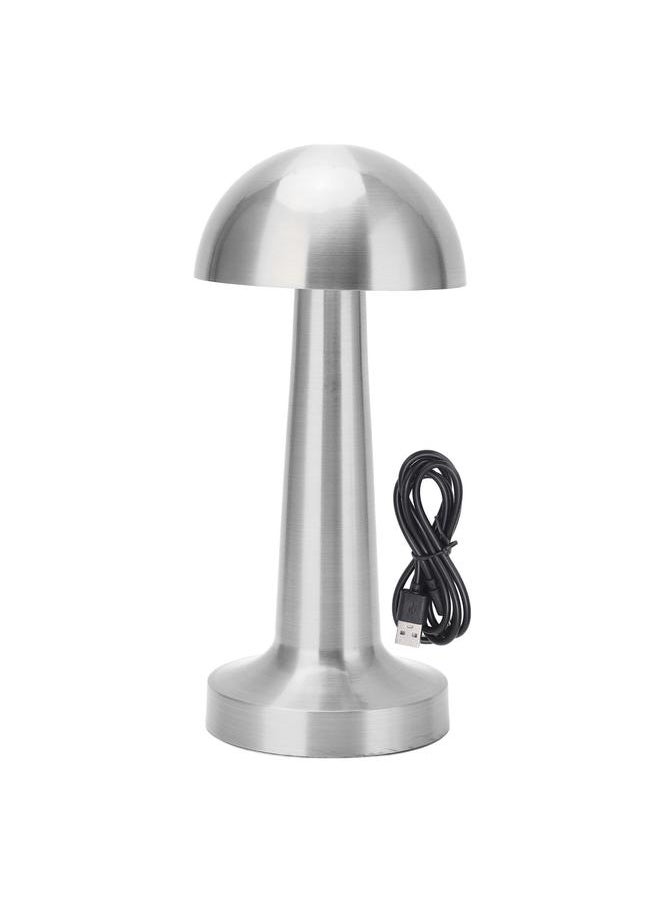 Cordless Mushroom Table Lamp USB Rechargeable 3 Colors Adjustable Dimmable Metal Cute Bedside Lamp for Kids Nursing Nursery Silver
