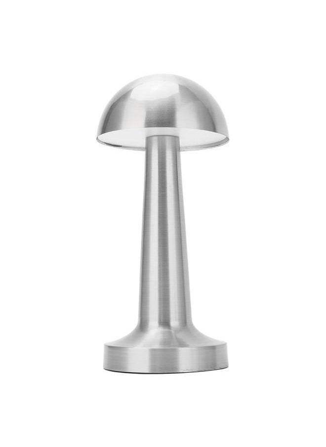 Cordless Mushroom Table Lamp USB Rechargeable 3 Colors Adjustable Dimmable Metal Cute Bedside Lamp for Kids Nursing Nursery Silver