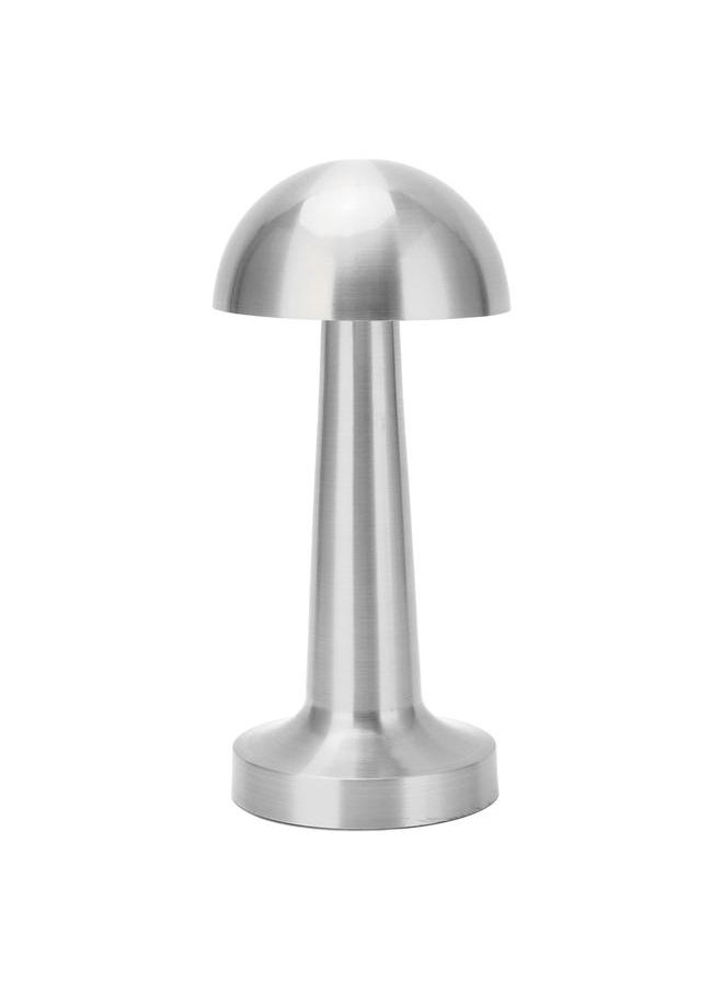 Cordless Mushroom Table Lamp USB Rechargeable 3 Colors Adjustable Dimmable Metal Cute Bedside Lamp for Kids Nursing Nursery Silver
