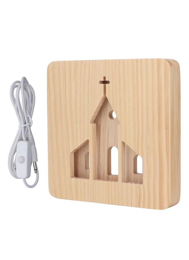 LED Night Light Christian Church Pattern Hollow Out 3D Wooden Lamp USB Interface Pine Wooden Night Light for Bedroom Home