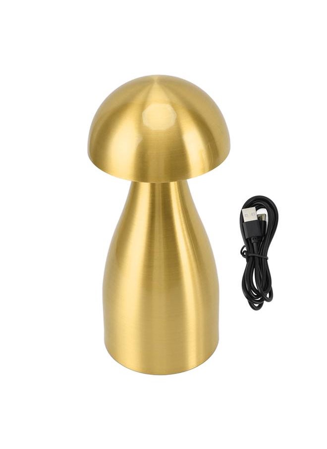 Metal Mushroom Table Lamp Dimmable Mushroom Decor Night Light Cordless Rechargeable Bedside Lamp for Children Nursing Bar Golden