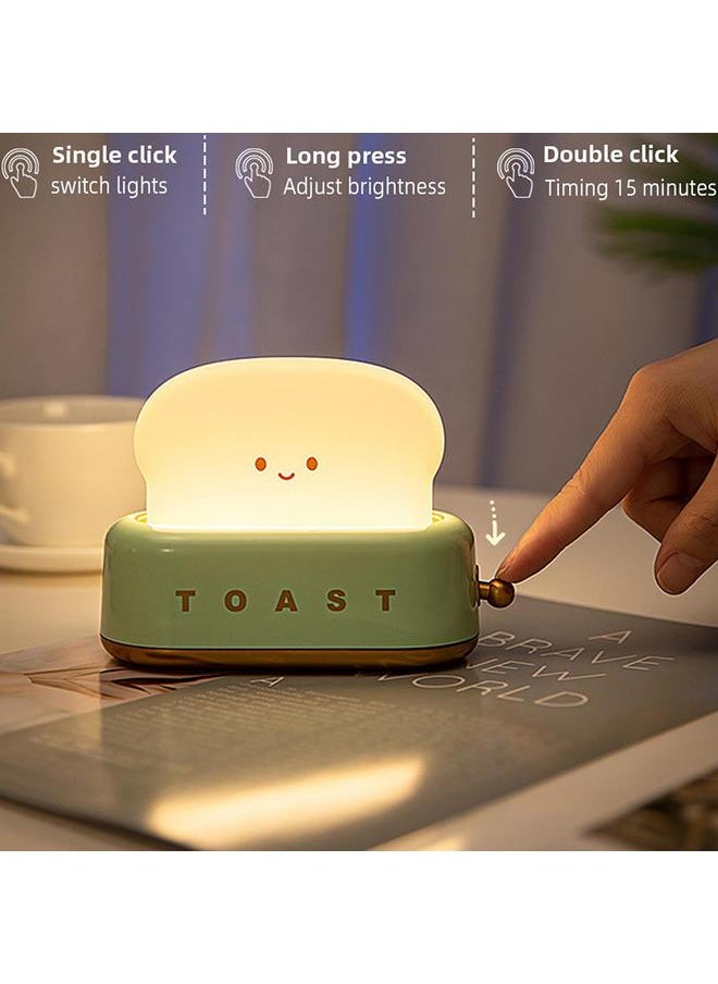 Cute Toast Night Light USB Rechargeable LED Bread Toast Night Lamp with Timer Portable Bedside Lamp Birthday Gifts for Teenagers Children