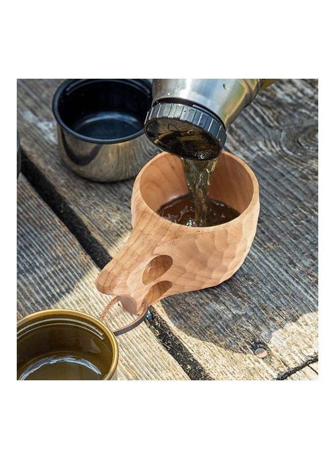 Wooden Coffee Tea Cup with Handle and Lanyard Beige