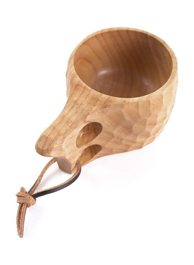 Wooden Coffee Tea Cup with Handle and Lanyard Beige