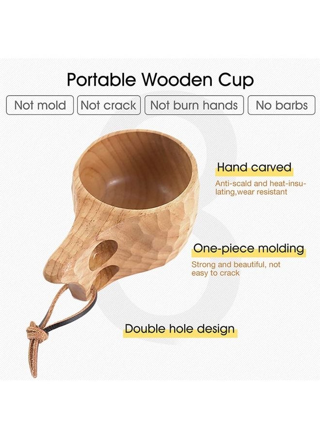 Wooden Coffee Tea Cup with Handle and Lanyard Beige
