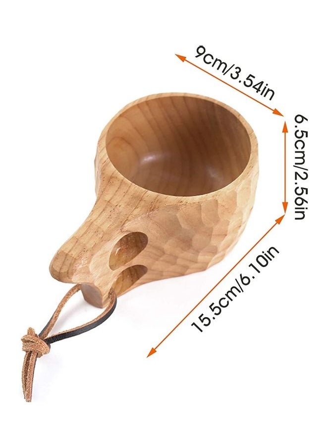 Wooden Coffee Tea Cup with Handle and Lanyard Beige